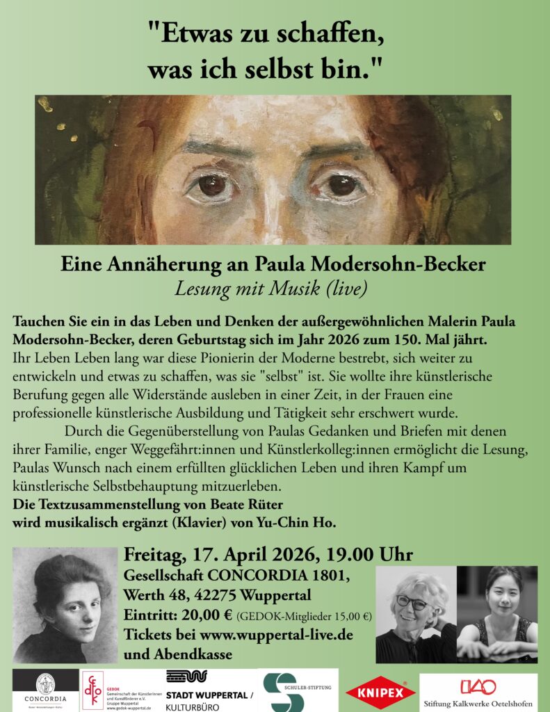 paula mendersohn-becker lesung mit musik gedok gesellschaft concordia wuppertal