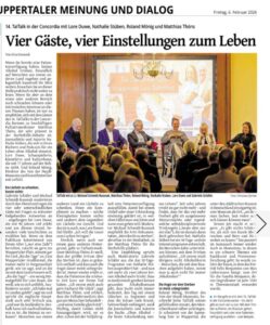 wz artikel 14. taltalk in der concordia mit lore duwe, nathalie stüben, roland mönig und mtthias thöns - vier gäste, vier einstellungen zum Leben, 04.02.2026
