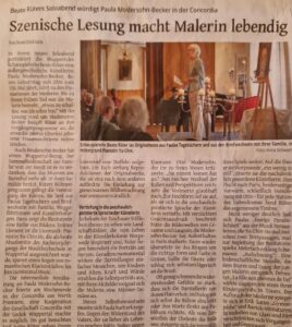 WZ Artikel Beate Rüters Paula Modersohn-Becker  Lesung Concordia Wuppertal 20.04.2026