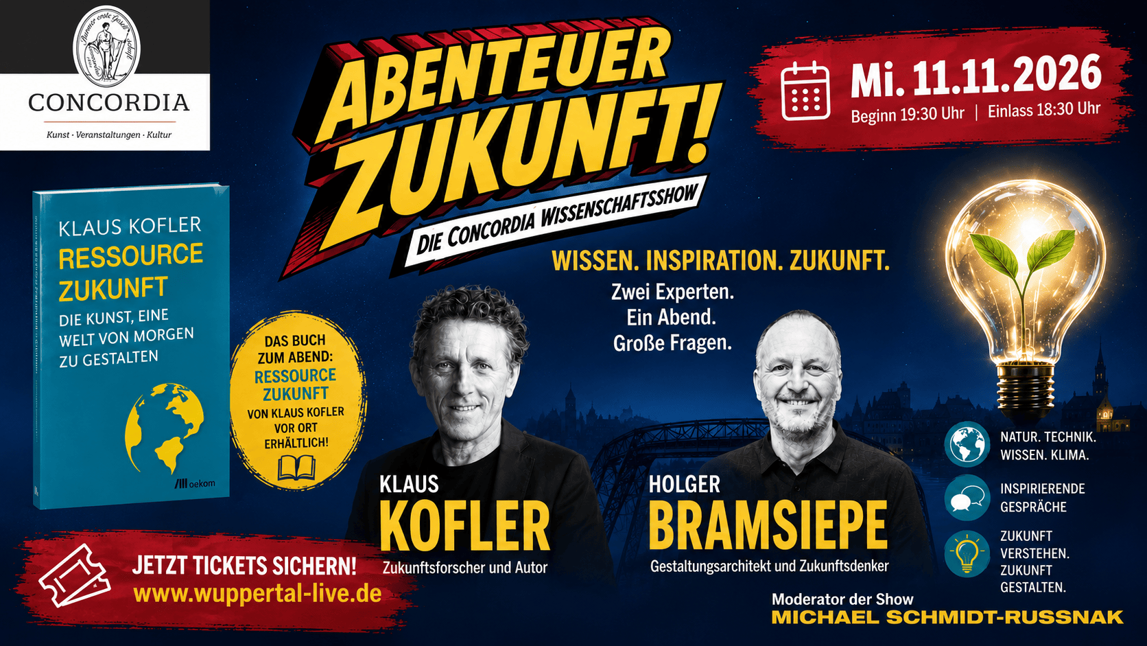 ressource zukunft buch lesung talk klaus kofler holger bramsiepe gesellschaft concordia wuppertal die wissenschaftshow